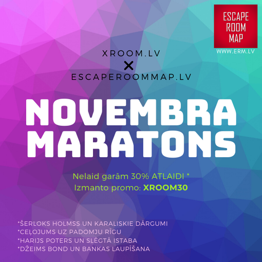 Visu novembri 30% atlaide uz XRoom istabām